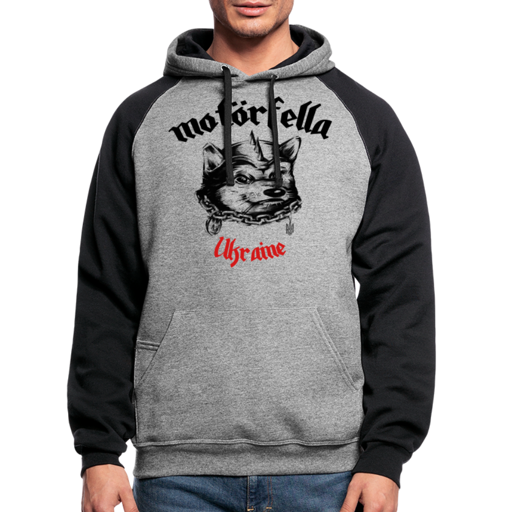 "Motorfella" Colorblock Hoodie - heather gray/black