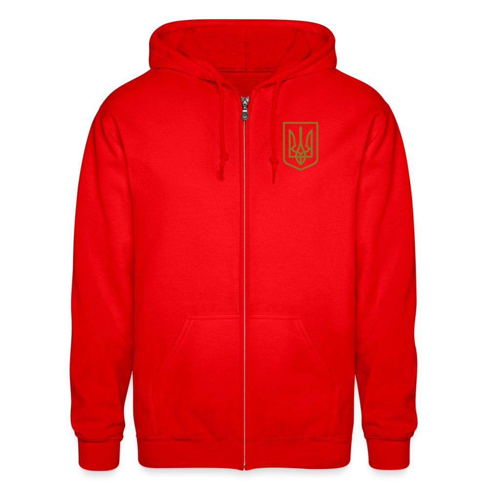 Gold Tryzub and Georgian Legion Crest Heavy Blend Adult Zip Hoodie - red